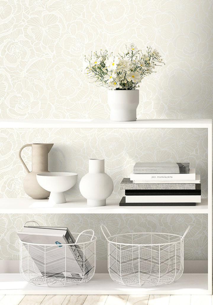 Alejandra Floral Metallic Almond & Cream WH40805 by Seabrook Designs Designer Wallpaper