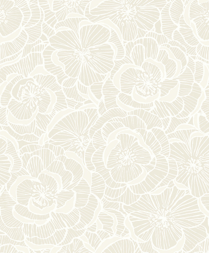 Alejandra Floral Metallic Almond & Cream WH40805 by Seabrook Designs Designer Wallpaper