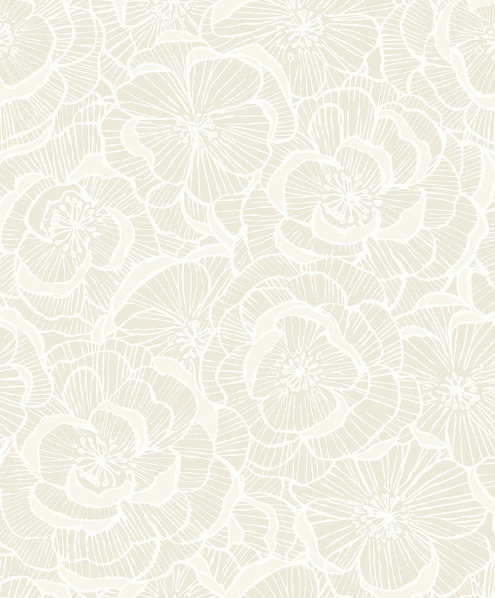 Alejandra Floral Metallic Almond & Cream WH40805 by Seabrook Designs Designer Wallpaper