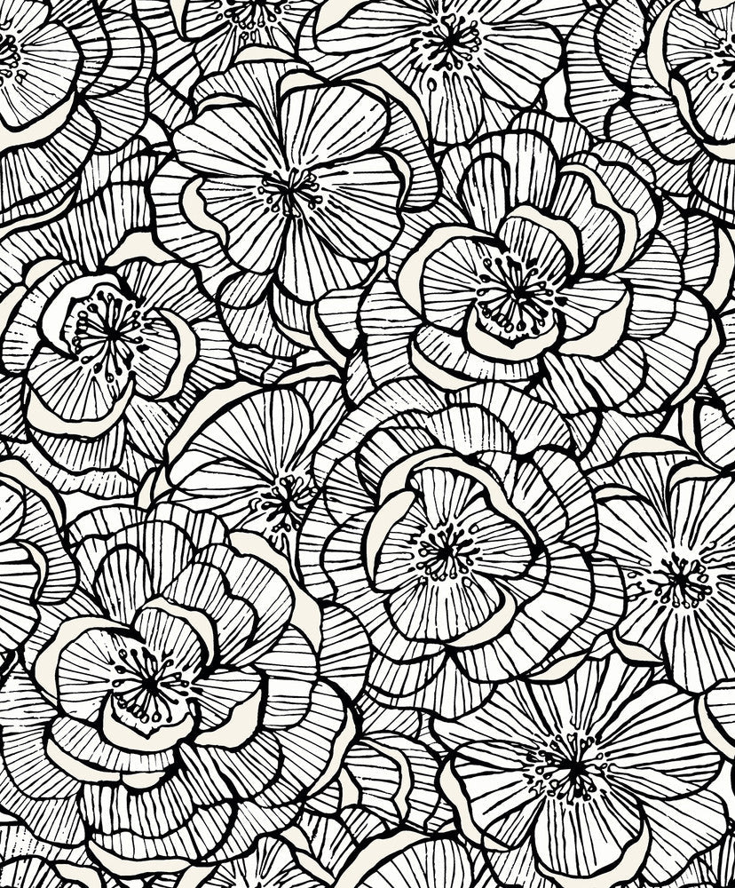 Alejandra Floral Metallic Ivory & Nightfall WH40810 by Seabrook Designs Designer Wallpaper