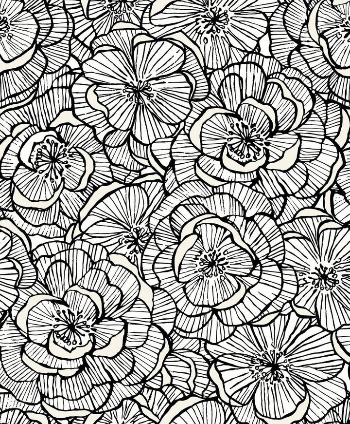 Alejandra Floral Metallic Ivory & Nightfall WH40810 by Seabrook Designs Designer Wallpaper