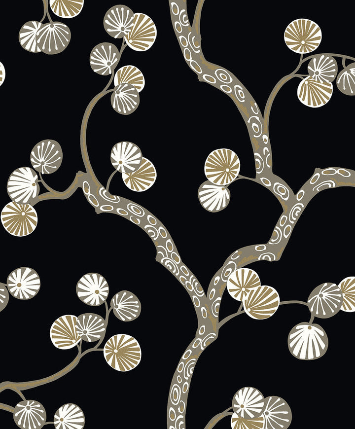 Allegra Branches Jet Black & Metallic Gold WH41005 by Seabrook Designs Designer Wallpaper