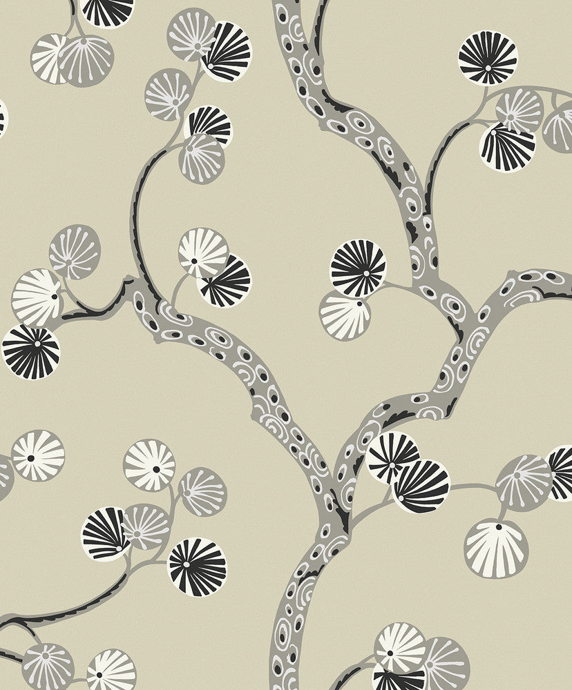 Allegra Branches Metallic Champagne & Stone WH41015 by Seabrook Designs Designer Wallpaper