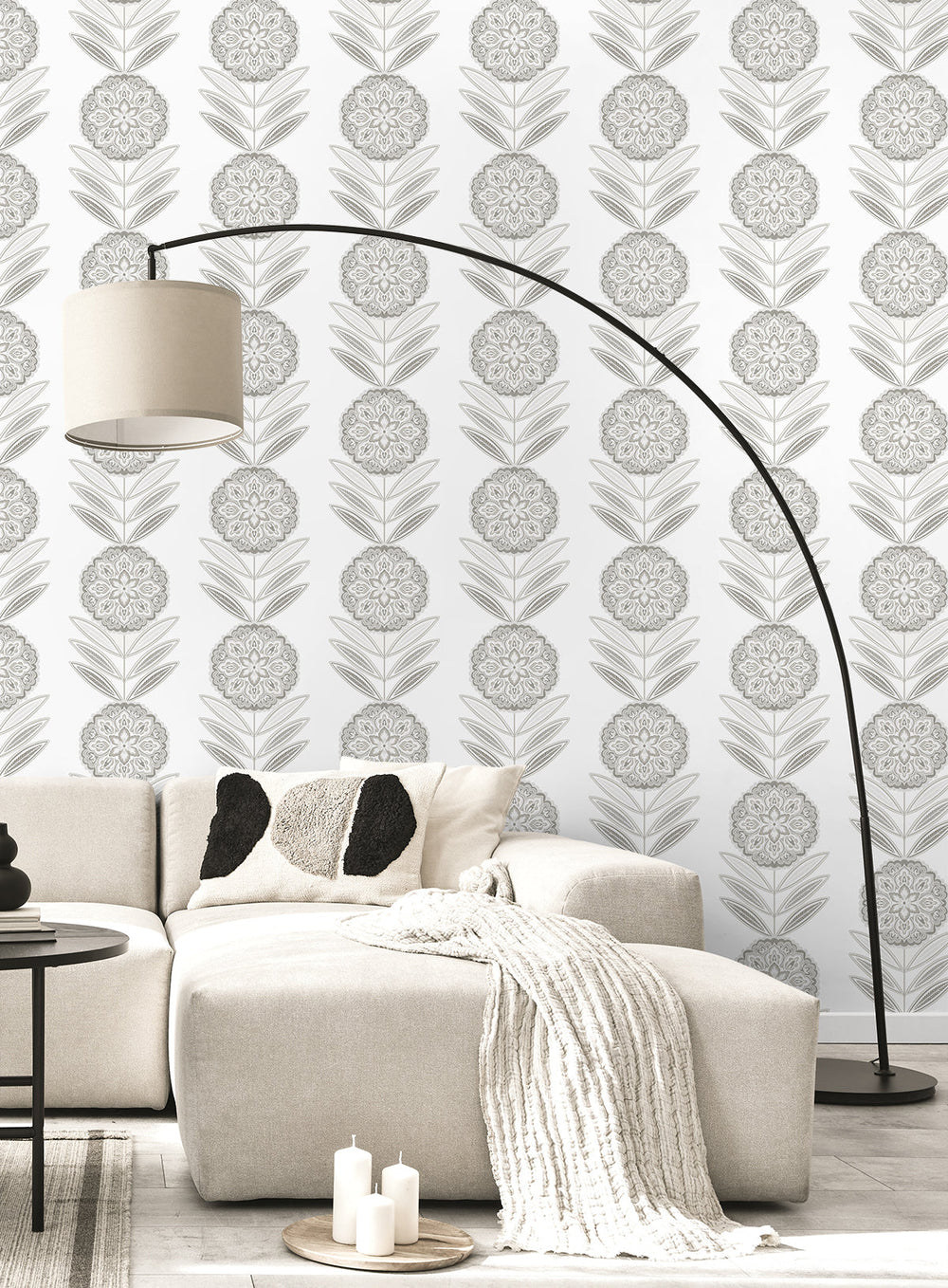 Belle Floral Stripe Smoke WH41108 by Seabrook Designs Designer Wallpaper