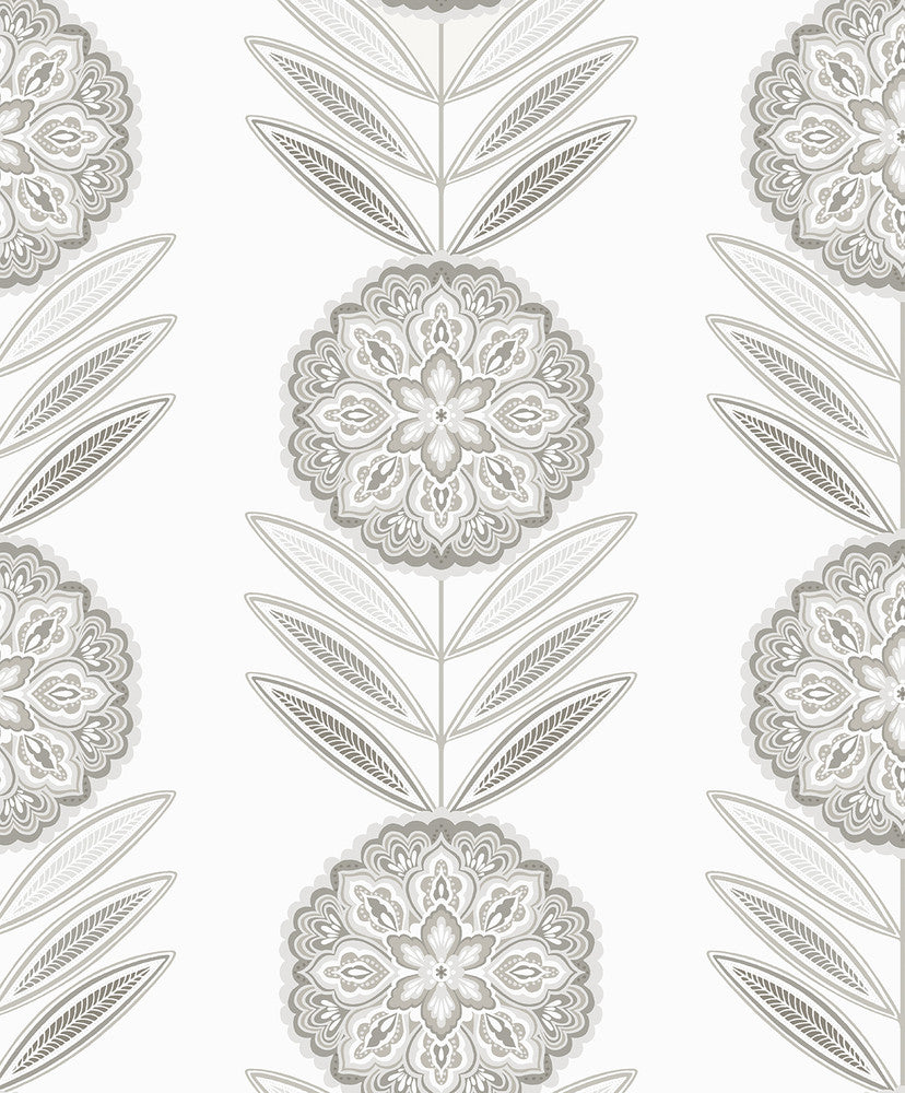 Belle Floral Stripe Smoke WH41108 by Seabrook Designs Designer Wallpaper