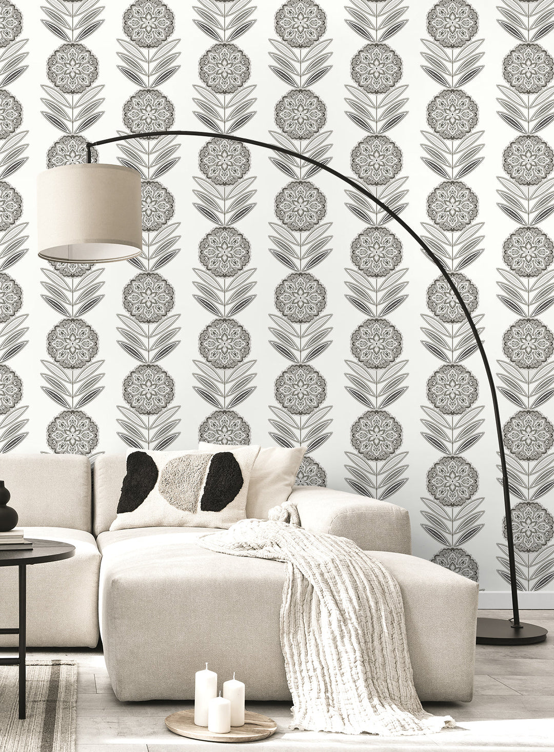 Belle Floral Stripe Mushroom WH41118 by Seabrook Designs Designer Wallpaper
