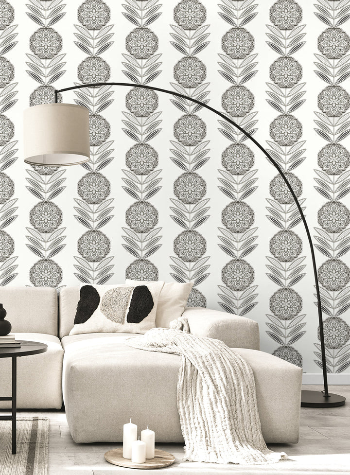 Belle Floral Stripe Mushroom WH41118 by Seabrook Designs Designer Wallpaper
