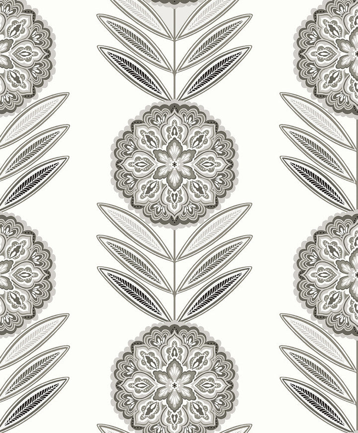 Belle Floral Stripe Mushroom WH41118 by Seabrook Designs Designer Wallpaper