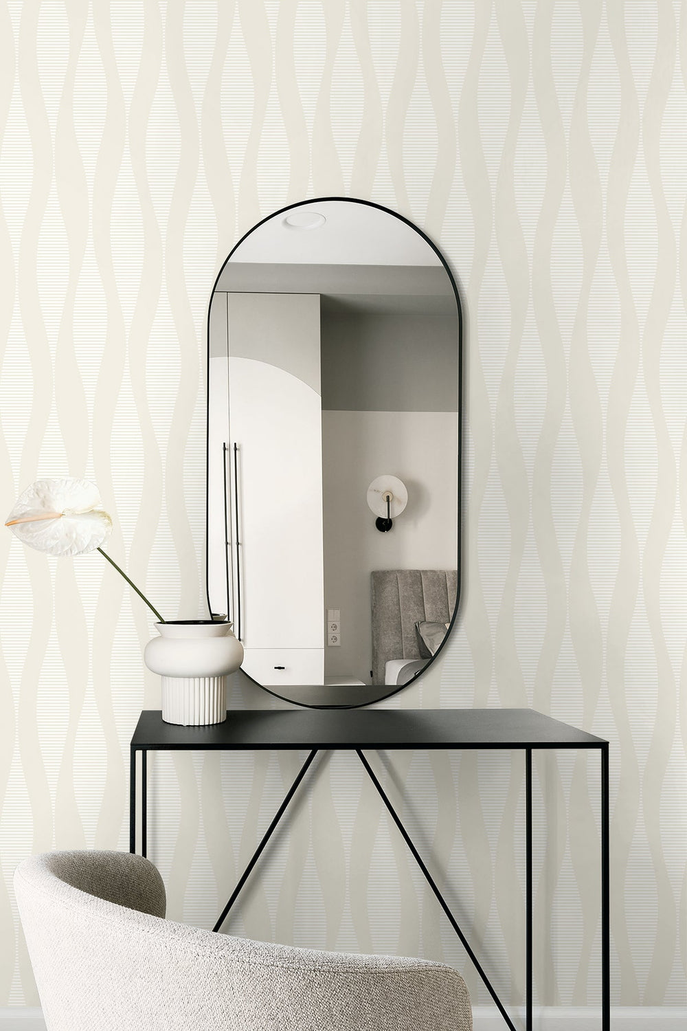 Harmony Ikat Waves Oyster & Cream WH41230 by Seabrook Designs Designer Wallpaper