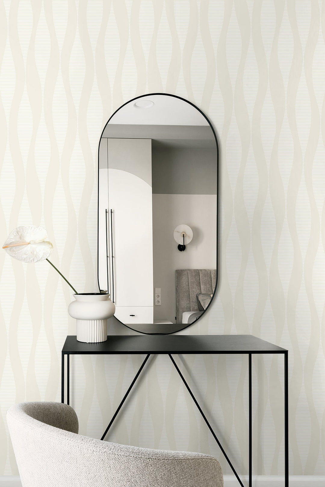 Harmony Ikat Waves Oyster & Cream WH41230 by Seabrook Designs Designer Wallpaper