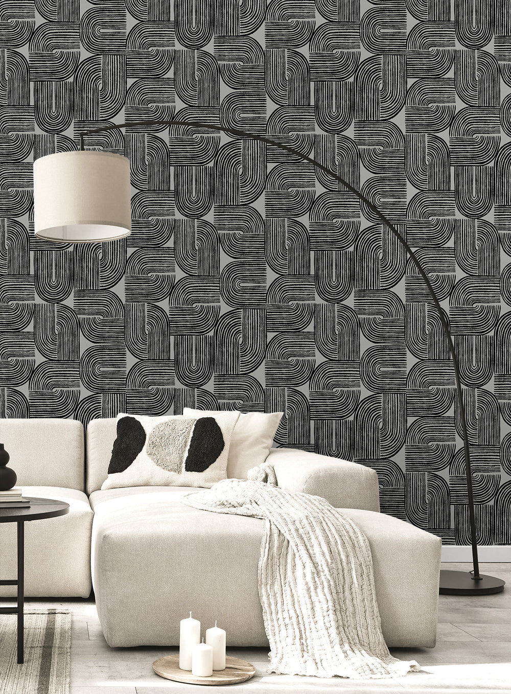 Piper Geometric Metallic Silver Sea & Black WH41300 by Seabrook Designs Designer Wallpaper