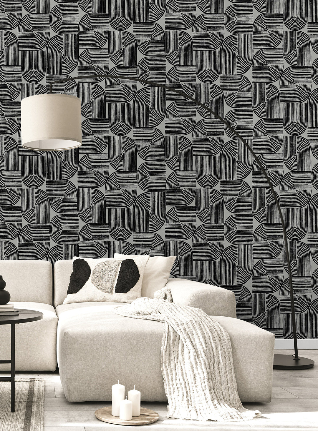 Piper Geometric Metallic Silver Sea & Black WH41300 by Seabrook Designs Designer Wallpaper