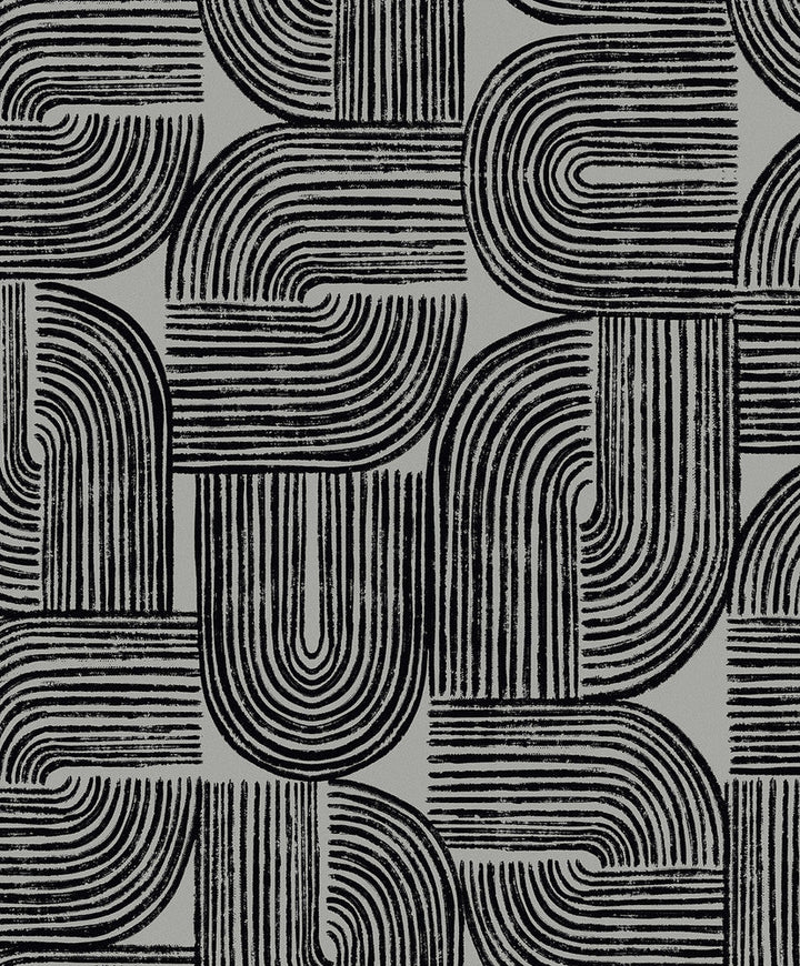 Piper Geometric Metallic Silver Sea & Black WH41300 by Seabrook Designs Designer Wallpaper