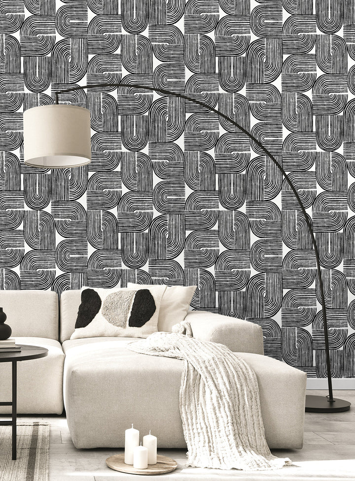 Piper Geometric Off-White & Onyx WH41310 by Seabrook Designs Designer Wallpaper