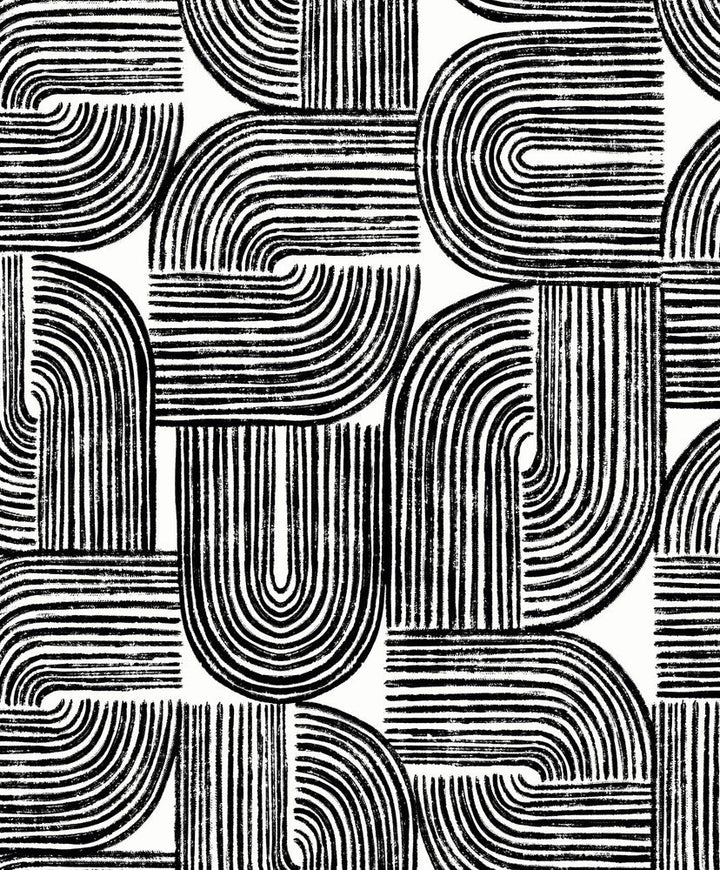 Piper Geometric Off-White & Onyx WH41310 by Seabrook Designs Designer Wallpaper