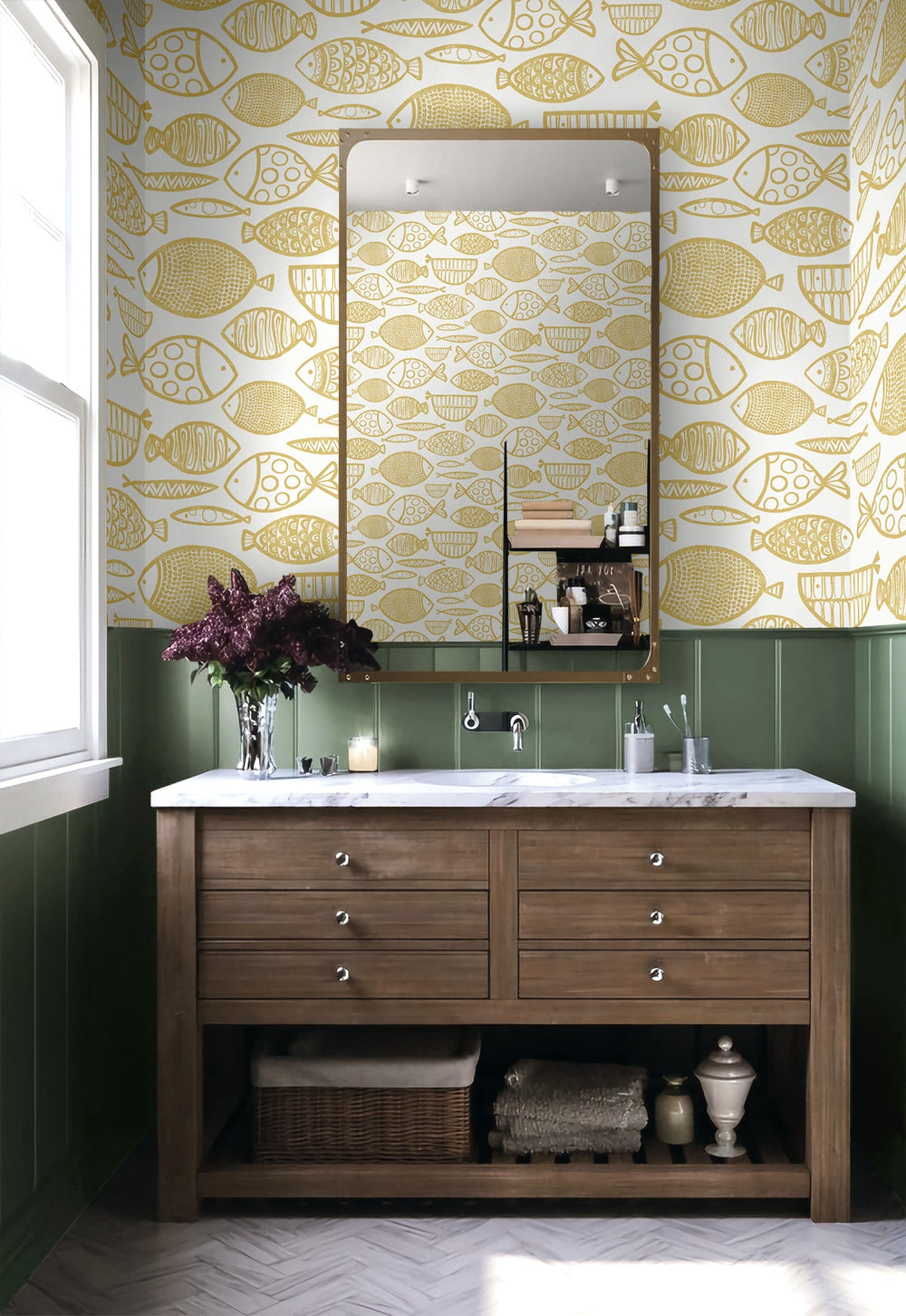 Cadence Fish Honey WH41405 by Seabrook Designs Designer Wallpaper