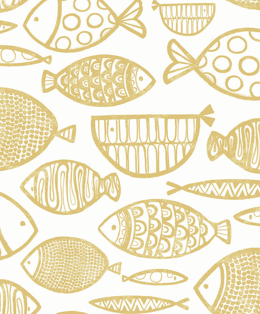 Cadence Fish Honey WH41405 by Seabrook Designs Designer Wallpaper