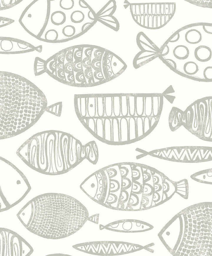 Cadence Fish Lily Grey WH41410 by Seabrook Designs Designer Wallpaper