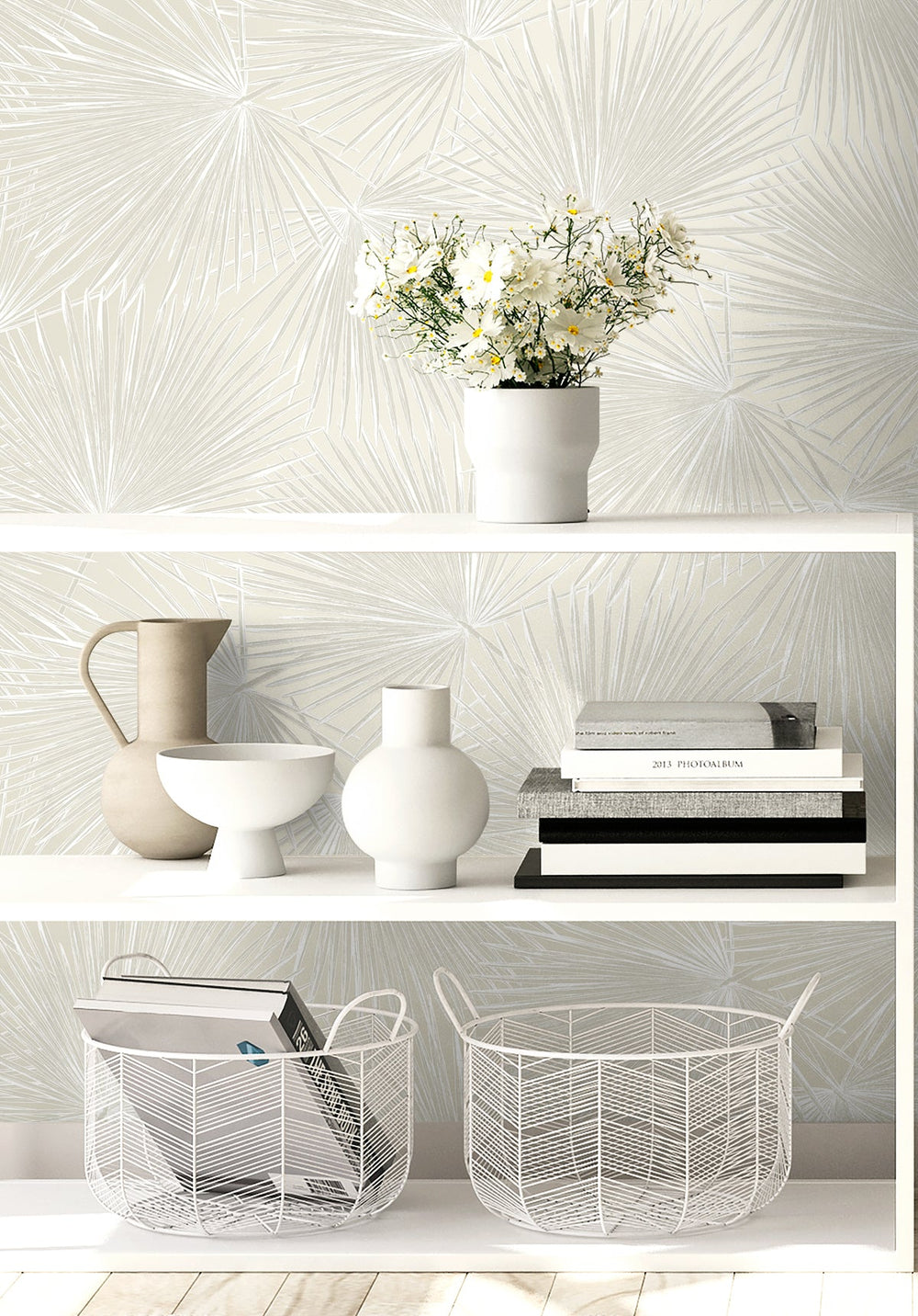 Elvis Palms Metallic Ivory WH41503 by Seabrook Designs Designer Wallpaper