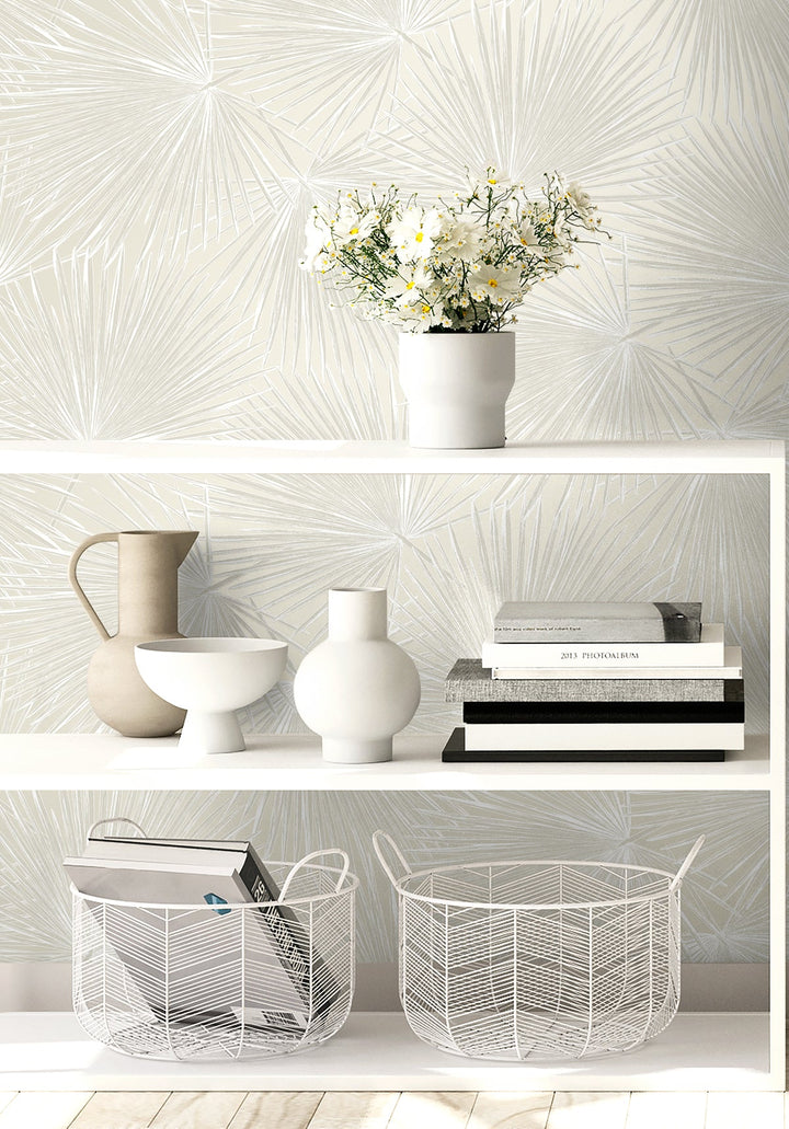 Elvis Palms Metallic Ivory WH41503 by Seabrook Designs Designer Wallpaper