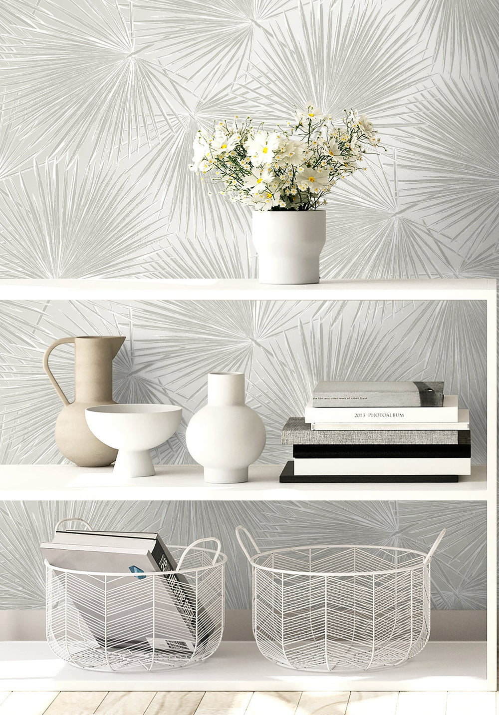 Elvis Palms Metallic Boulder Grey WH41505 by Seabrook Designs Designer Wallpaper