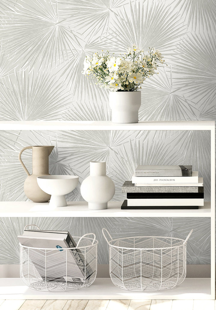 Elvis Palms Metallic Boulder Grey WH41505 by Seabrook Designs Designer Wallpaper