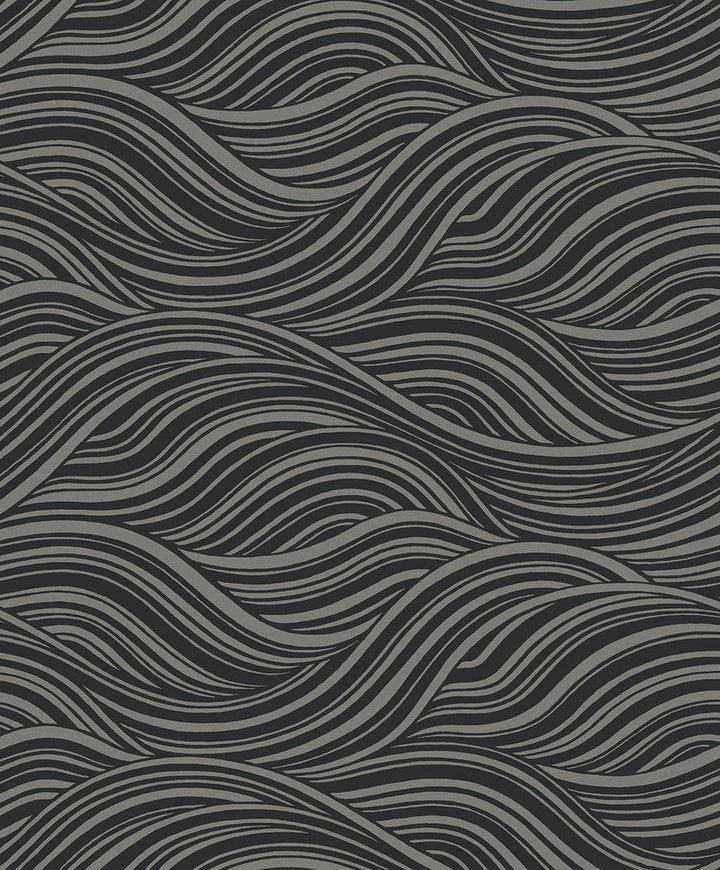 Melody Waves Metallic Charcoal & Black WH41700 by Seabrook Designs Designer Wallpaper