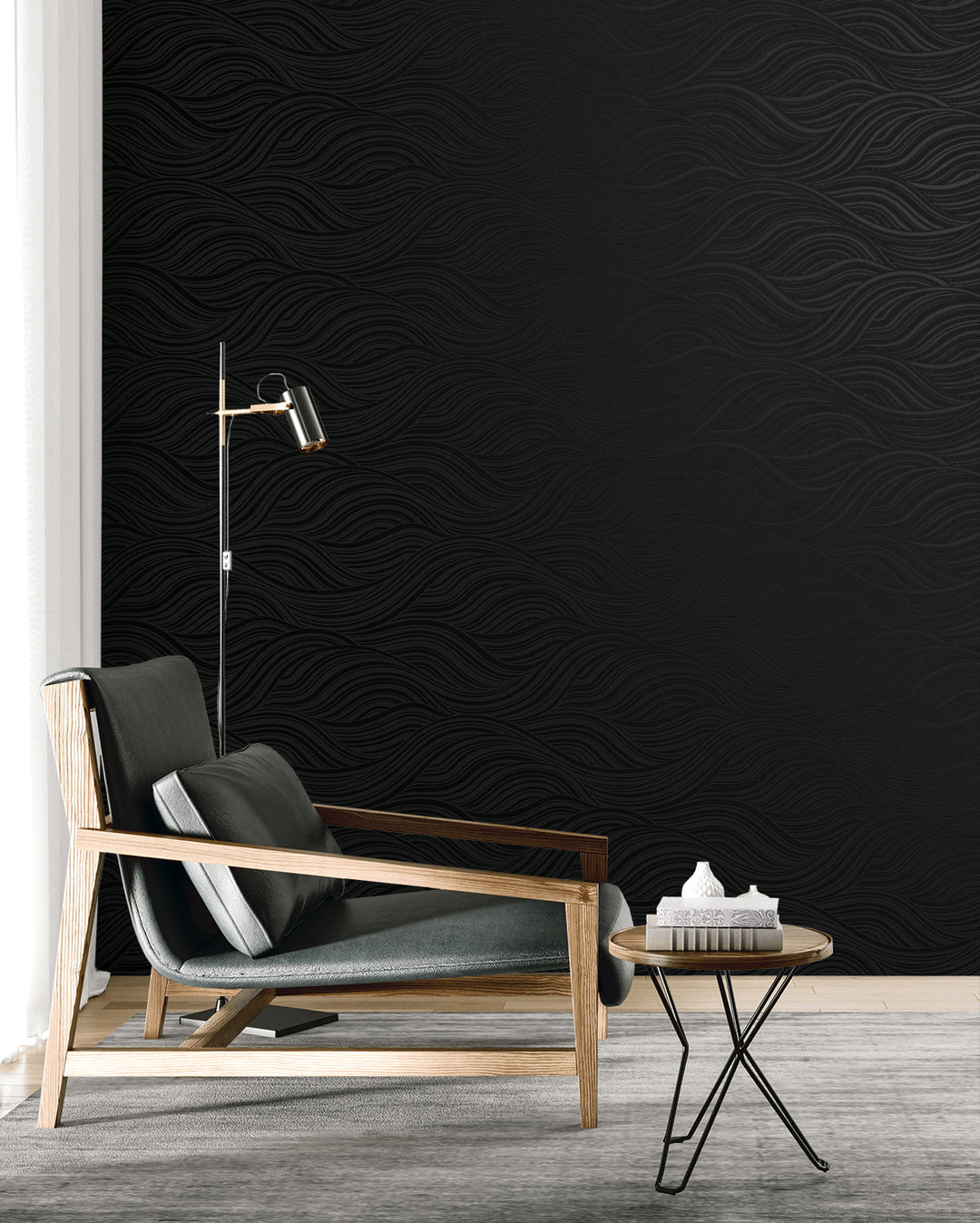 Melody Waves Metallic Inkwell WH41720 by Seabrook Designs Designer Wallpaper