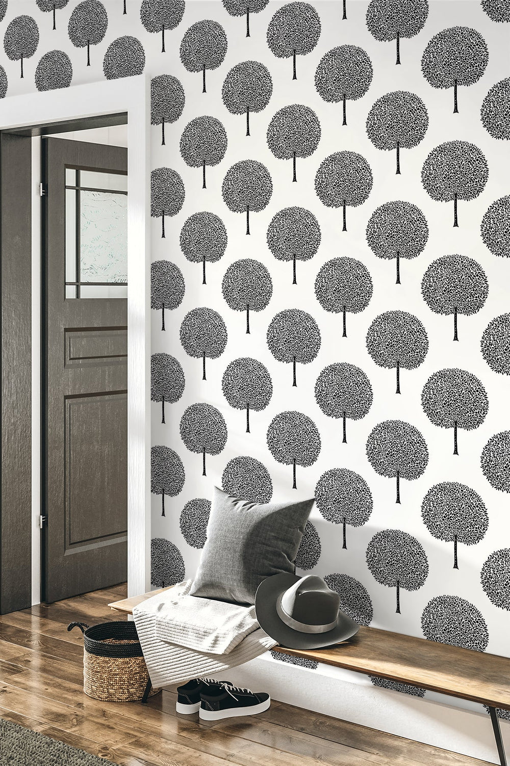 Demi Trees Alabaster & Contrast WH41800 by Seabrook Designs Designer Wallpaper