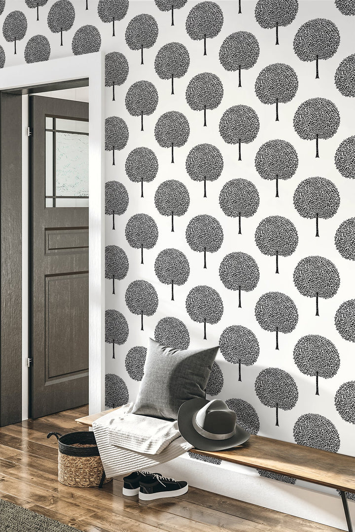 Demi Trees Alabaster & Contrast WH41800 by Seabrook Designs Designer Wallpaper