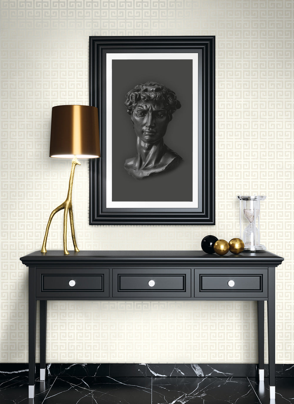 Major Greek Key Metallic Oatmeal WH41913 by Seabrook Designs Designer Wallpaper
