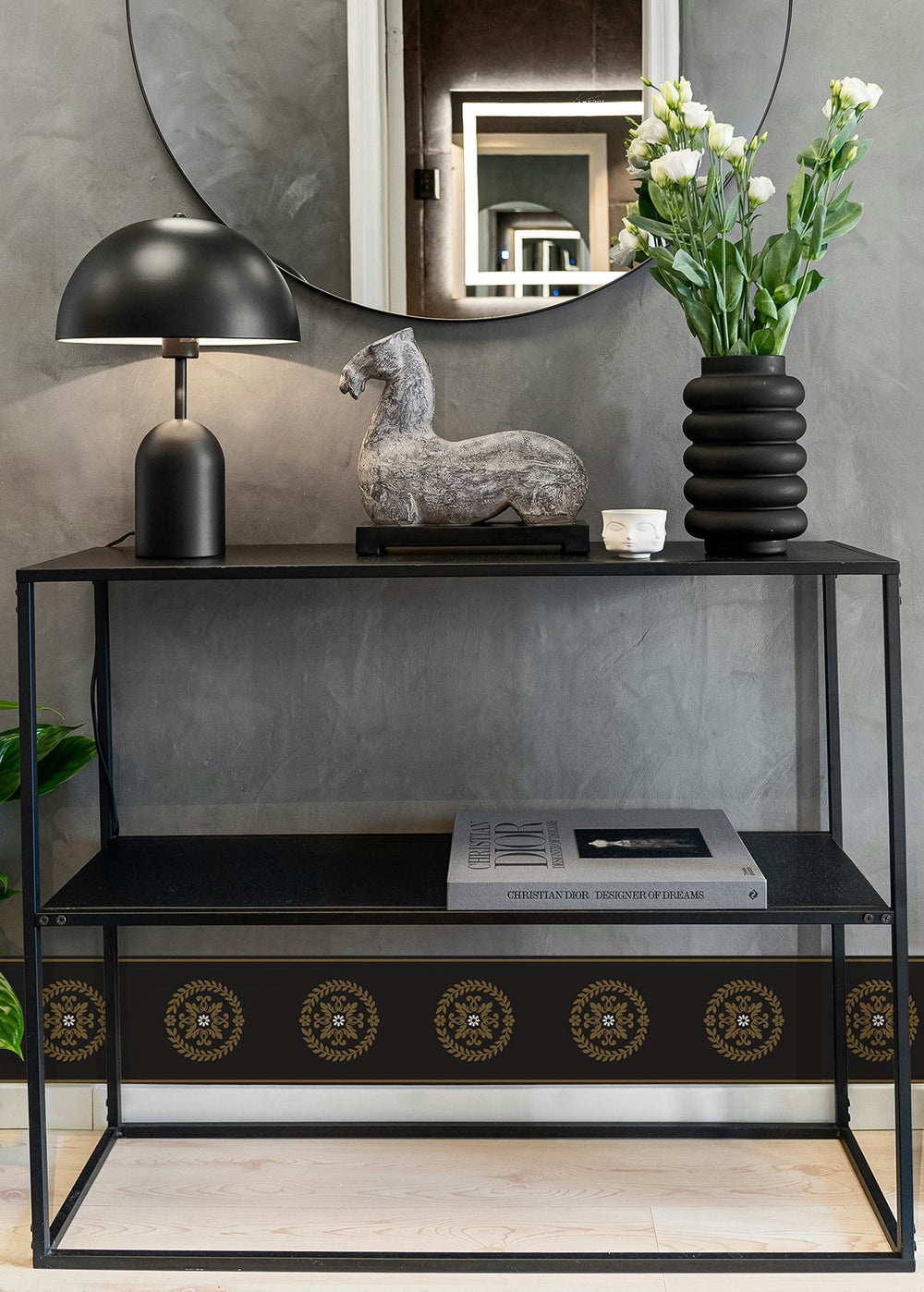 Ronan Medallion Border Black & Metallic Gold WH42206 by Seabrook Designs Designer Wallpaper