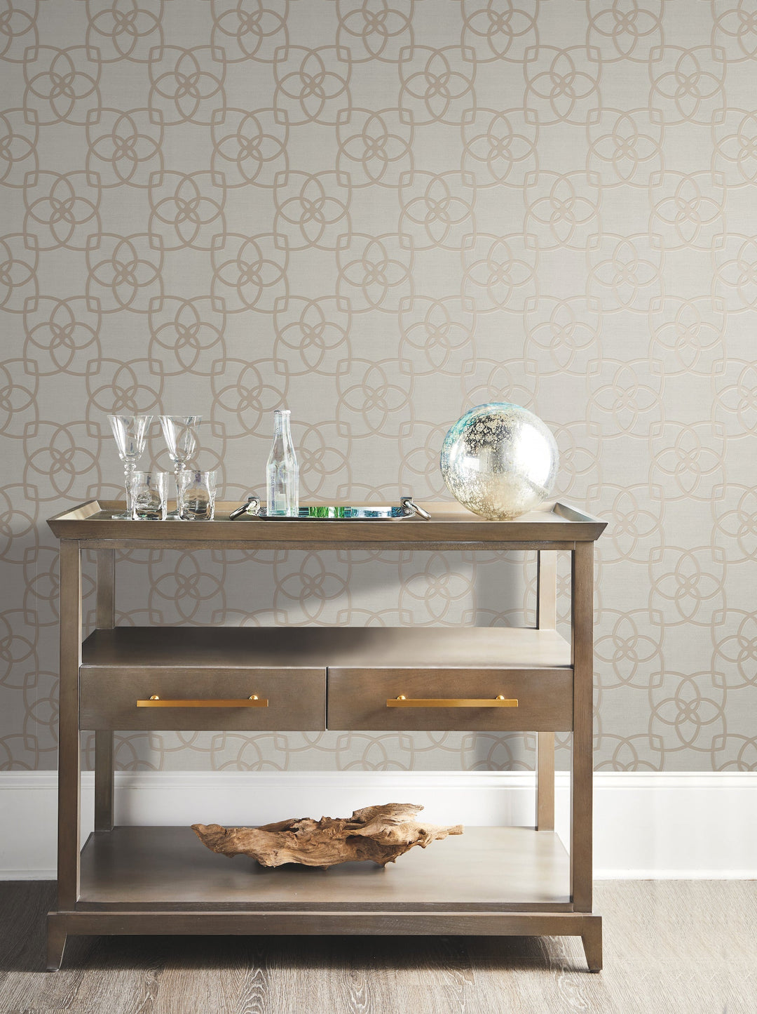 Serendipity Light Grey & Light Brown Wallpaper by Antonina Vella Designer