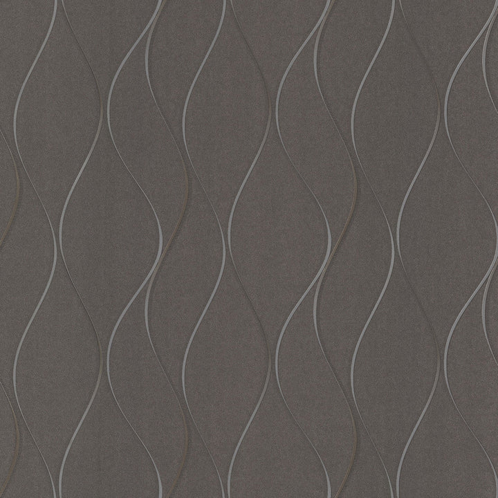 Wavy Stripe Black Metallic Wallpaper by York Wallcoverings Designer Shimmering Finishes Covers about 57.8 square feet 21-in by 33-ft long roll Unpasted 21 - Swanky Fabrics -