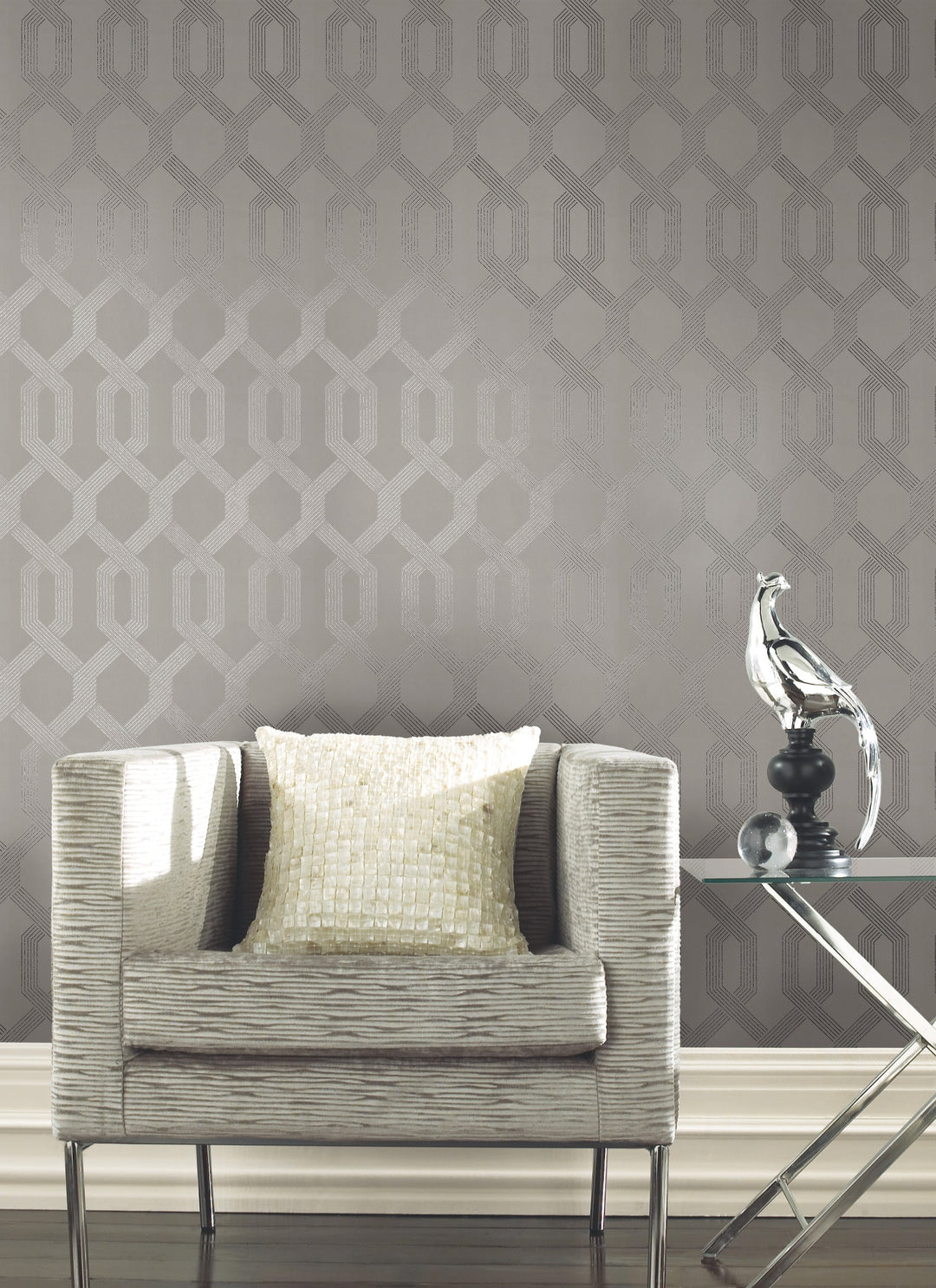 Viva Lounge Silver Metallic Wallpaper by York Wallcoverings Designer