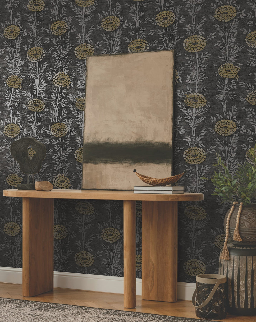 French Marigold Black & Gold Wallpaper by Ronald Redding Designer