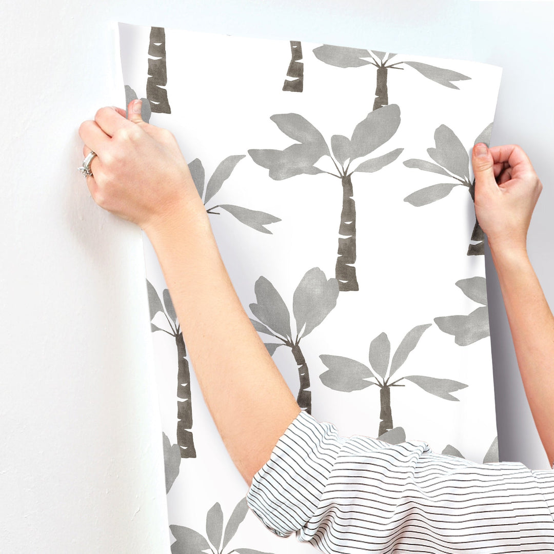 Painted Oasis Carbon & Graphite Wallpaper by York Wallcoverings Designer