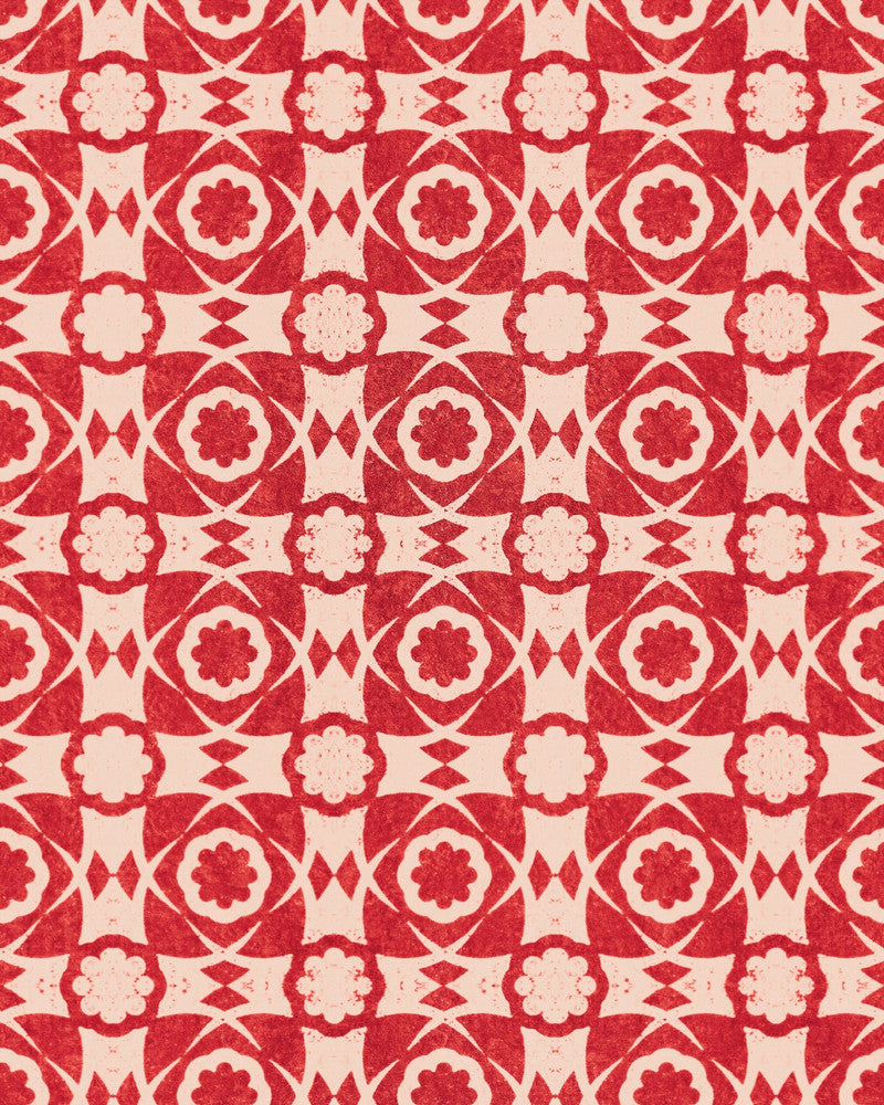 Mind The Gap Wallpaper AEGEAN TILES Red Wallpaper (WP30052) | WP30052 | SUNDANCE VILLA | 1 roll x 20.5 x 393.7 in | 0.52m / 20.5in | 10m / 393.7in | 5.20mp | 52cm / 20.5in | Cream, Red | Satin Matte | Paste the wall | 1-roll in a box | Fabric Carolina | https://www.fabriccarolina.com/
