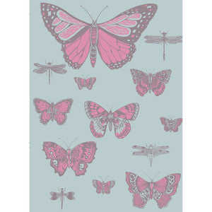 Cole & Son Wallpaper Butterflies & Dragonflies Pink On Blue