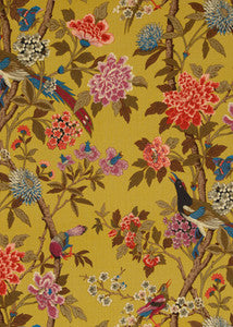 G P & J Baker Fabric Hydrangea Bird Ochre
