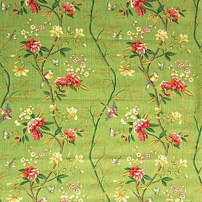 G P & J Baker Fabric Peony & Blossom Apple Green/Brick