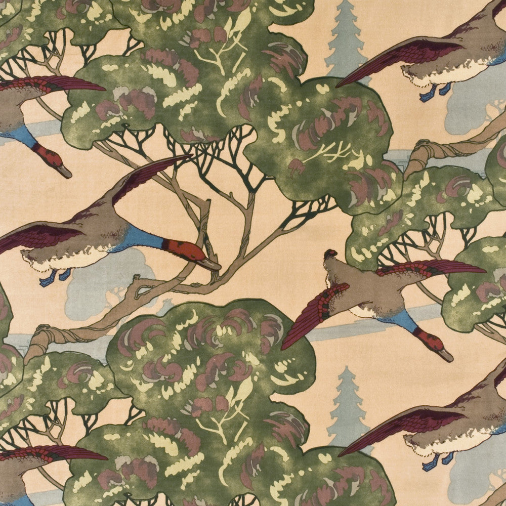 Mulberry Fabric Flying Ducks Velvet Camel
