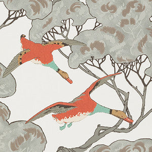Mulberry Wallpaper Flying Ducks Coral/Clay