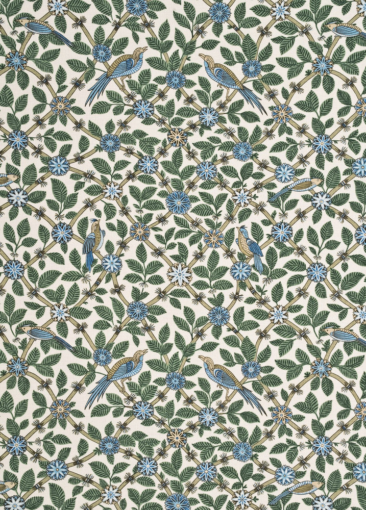 G P & J Baker Fabric Bamboo Bird Aqua/Teal
