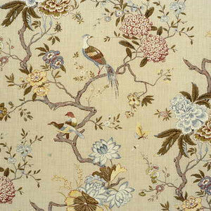 G P & J Baker Fabric Oriental Bird Olive/Stone
