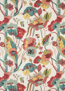 G P & J Baker Fabric California Linen/Teal/Pimento