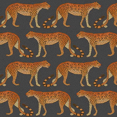 Cole & Son Wallpaper Leopard Walk Charcoal & Orange