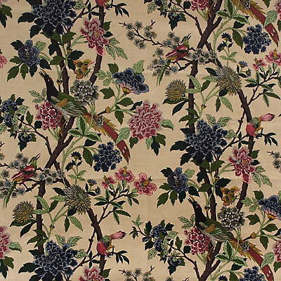 G P & J Baker Fabric Hydrangea Bird Parchment