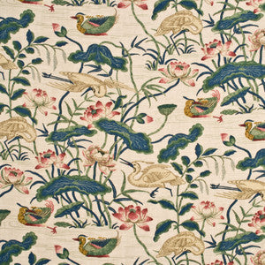 G P & J Baker Fabric Heron & Lotus Flower Indigo/Pink