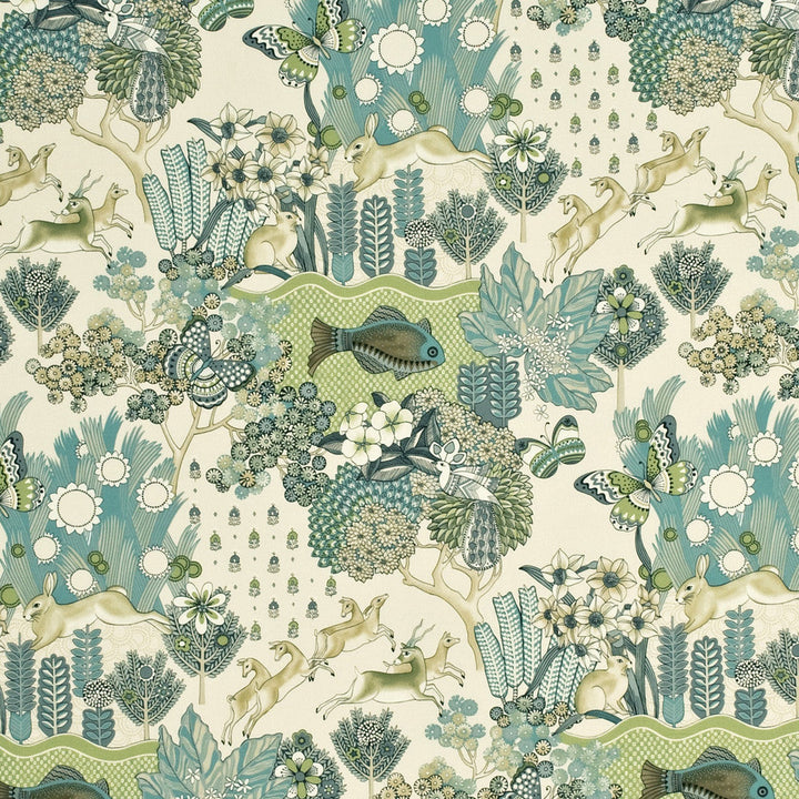 Mulberry Fabric Glendale Teal/Leaf